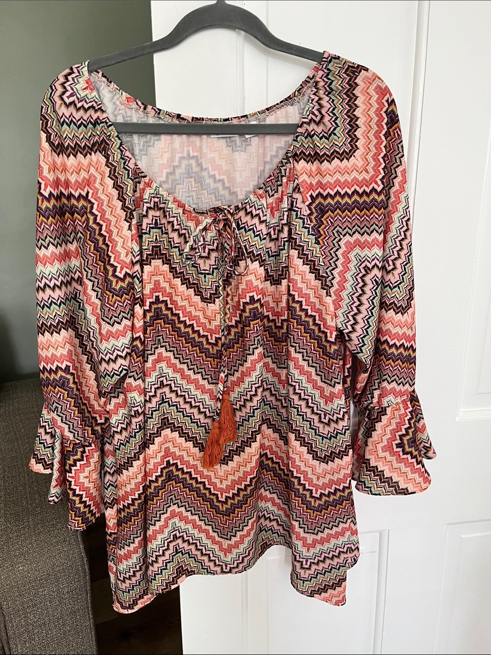 Cato XL Top Peach Green Multi Chevron Striped Top